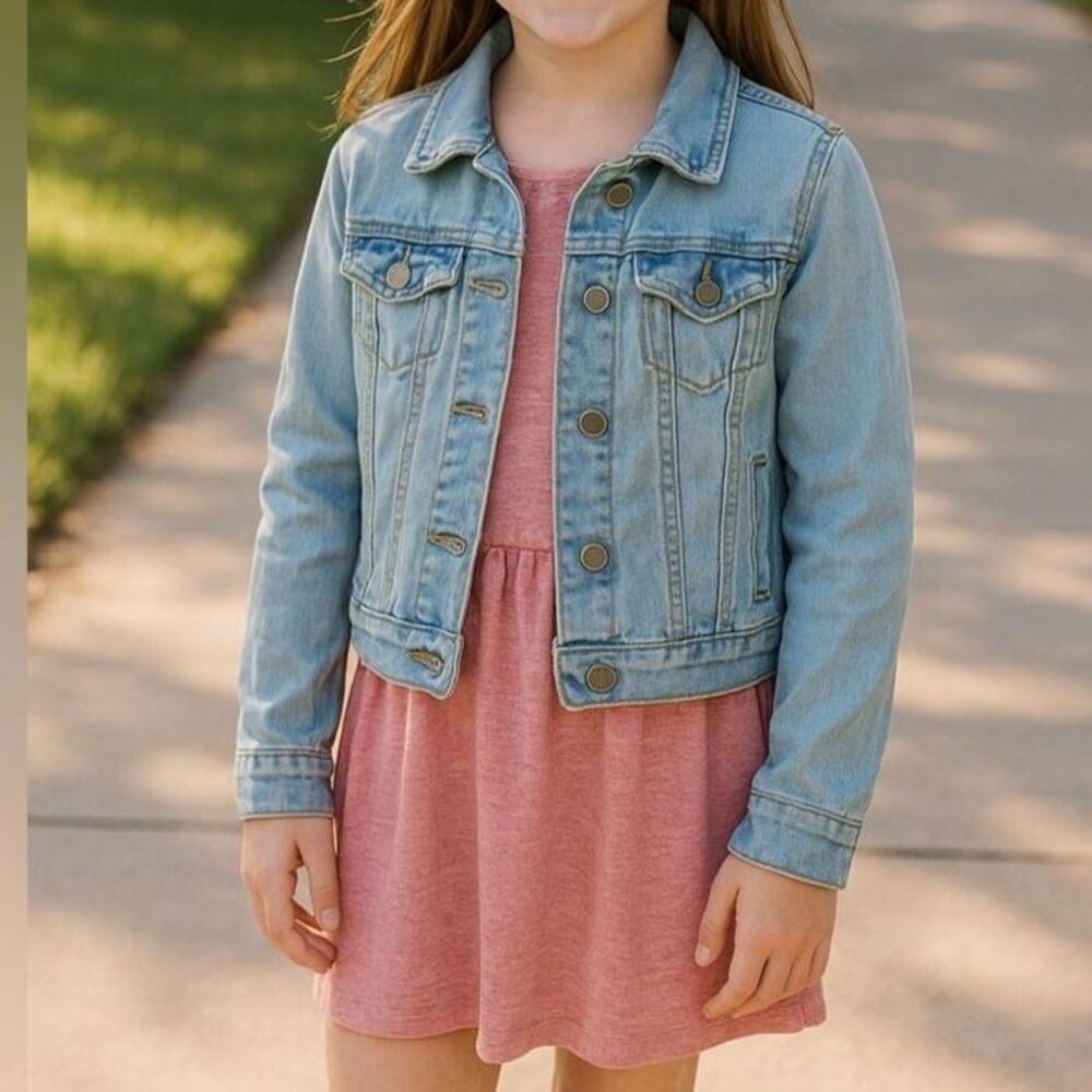 SO Girls Size 10 Light Wash Denim Jean Jacket Classic Button Front